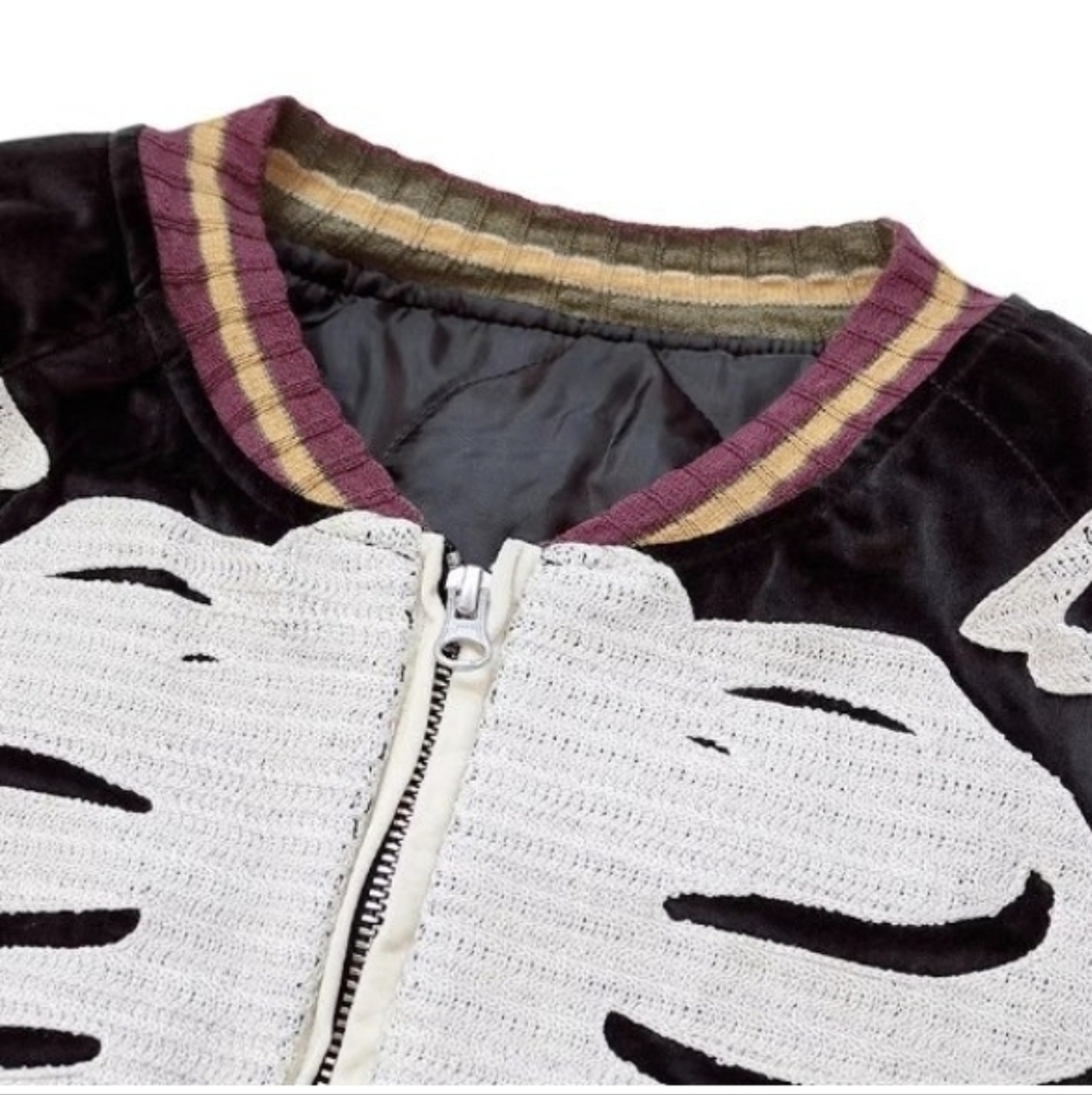 Kapital Black Velvet Skeleton Bomber Jacket with White Rib Appliqué - Picture 4 of 6